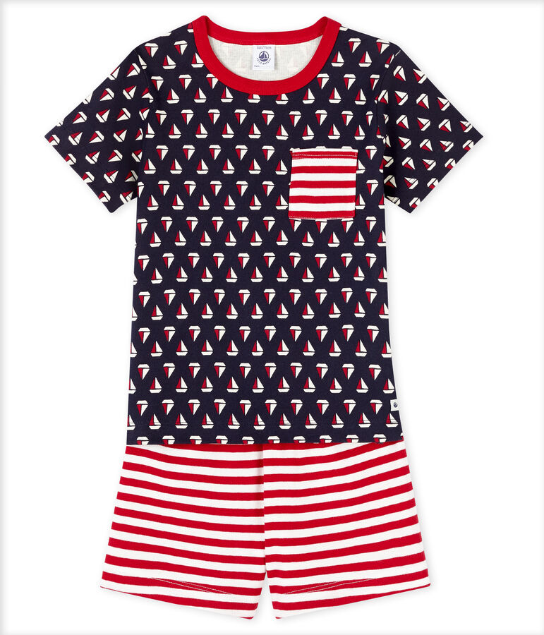 Kurzpyjama aus Rippstrick f&uuml;r kleine Jungen blau SMOKING/weiss MULTICO