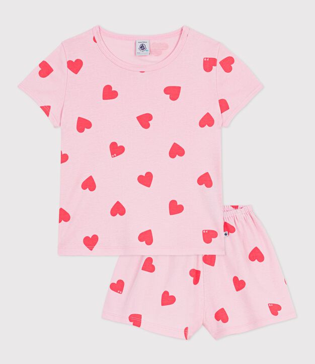 Kinder-Kurzpyjama aus Baumwolle mit Herzmotiv rosa/orange