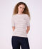 Kurz&auml;rmeliges Damen T-Shirt aus Baumwolle mit Streifen weiss/rot