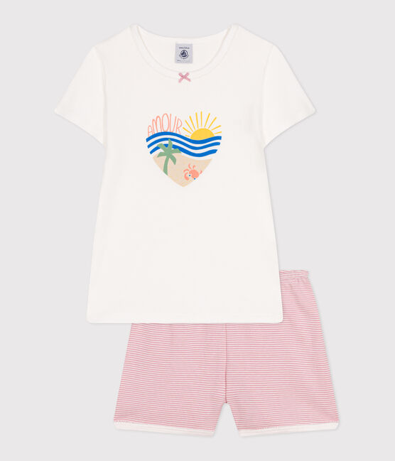 Kinder-Kurzpyjama aus Baumwolle weiss MARSHMALLOW/rosa CHARME