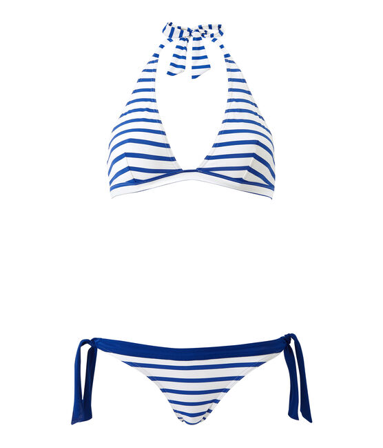 Gestreifter Damen-Bikini weiss MARSHMALLOW/blau PERSE