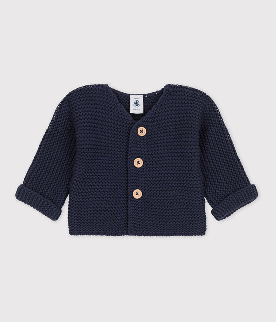Baby-Cardigan kraus rechts gestrickt aus Baumwolle blau SMOKING