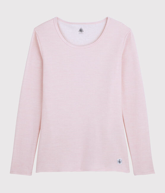 Damen-T-Shirt aus Wolle und Baumwolle rosa CHARME/weiss MARSHMALLOW