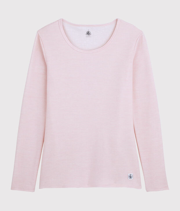 Damen-T-Shirt aus Wolle und Baumwolle rosa/weiss