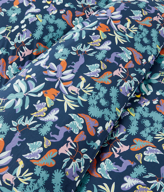 Bettwäsche mit Dschungel-Print aus Popeline blau MEDIEVAL/weiss MULTICO