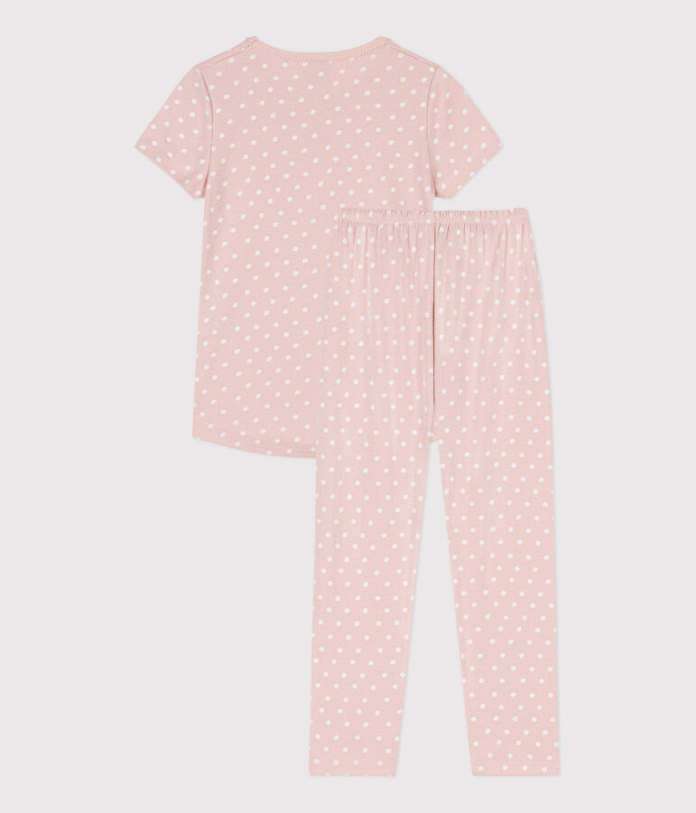 Kurz&auml;rmeliger Kinderpyjama aus Baumwolle mit Tupfen f&uuml;r M&auml;dchen rosa/weiss