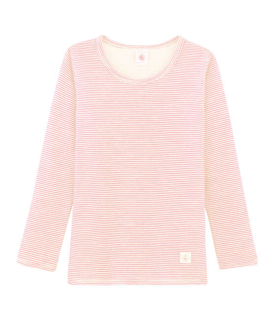 Langärmeliges T-Shirt aus Wolle und Baumwolle für Kinder rosa CHARME/weiss MARSHMALLOW