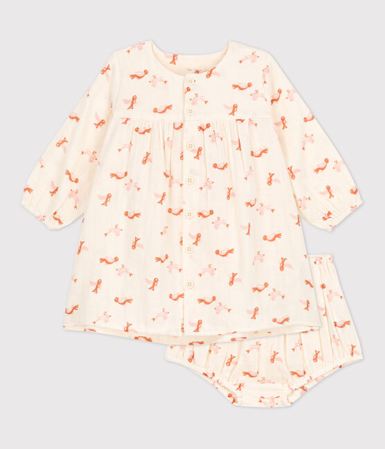 Babykleid mit Bloomers aus Musselin mit Vogelmotiv weiss AVALANCHE/ MULTICO