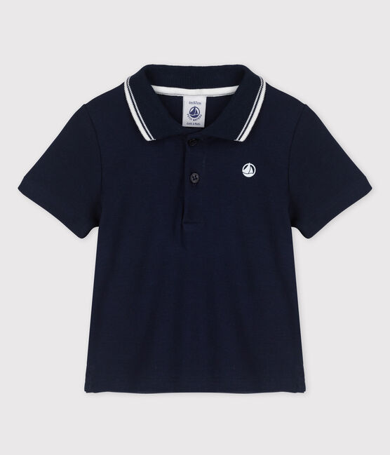 Kurzärmeliges Baby-Poloshirt aus Rippstrick für Jungen blau SMOKING