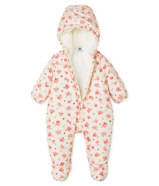 Baby-Fliegeroverall aus Mikrofaser für Mädchen rosa FLEUR/weiss MULTICO