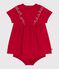 Kurzärmeliges Babykleid aus einfarbiger Baumwolle und dazu passender Bloomer rot TERKUIT