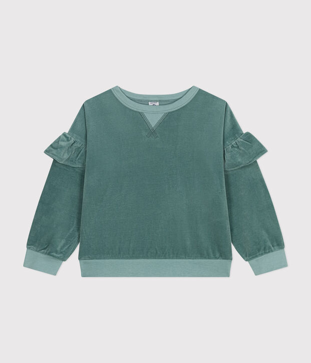 Kinder-Sweatshirt aus einfarbigem Nicki f&uuml;r M&auml;dchen gr&uuml;n