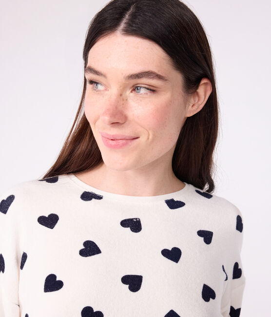 Damen-Pyjama aus Baumwoll-Frottee mit Herzmotiv blau MILK/ SOIR