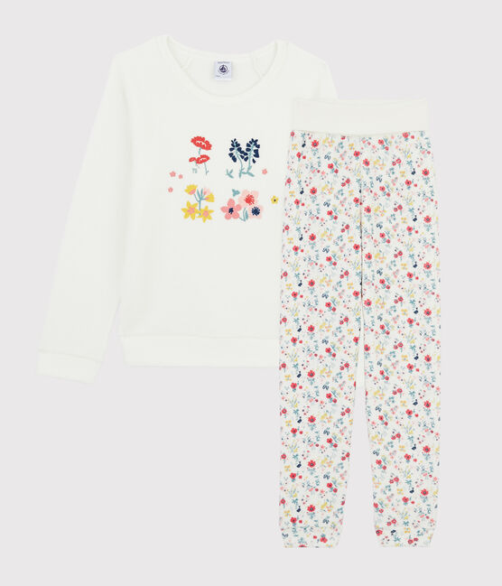Pyjama mit hoher Taille aus Frottee für Mädchen weiss MARSHMALLOW/weiss MULTICO
