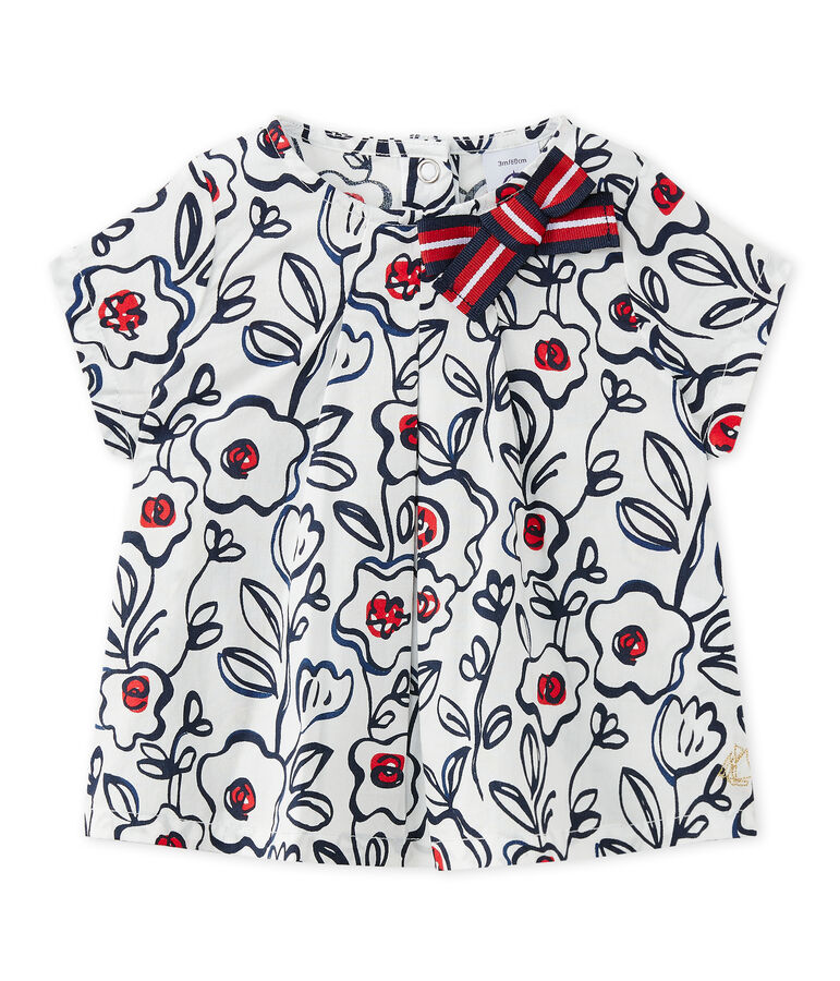 Baby-M&auml;dchen-Bluse aus Popeline weiss MARSHMALLOW/weiss MULTICO