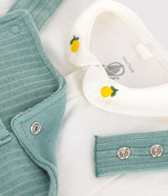 Newborn-Set Latzhose und bestickter Body aus Baumwolle grün PAUL