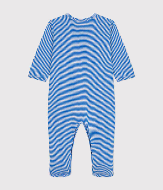 Gestreifter Baby-Strampler aus Baumwolle blau/weiss