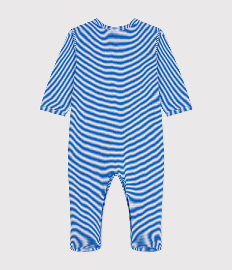 Gestreifter Baby-Strampler aus Baumwolle blau/weiss