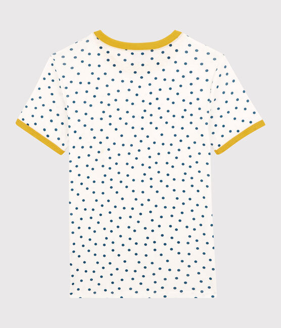 Damen-T-Shirt aus Baumwolle mit Rundhalsausschnitt und modischem Punktmuster weiss MARSHMALLOW/ MALLARD