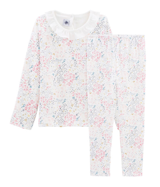 Pyjama aus Doppeljersey für kleine Mädchen weiss MARSHMALLOW/weiss MULTICO