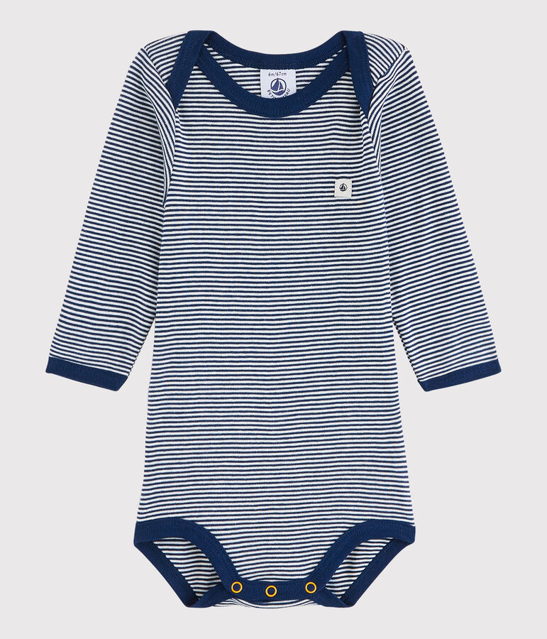 Lang&auml;rmeliger Baby-Body M&auml;dchen/Jungen blau MEDIEVAL/weiss MARSHMALLOW