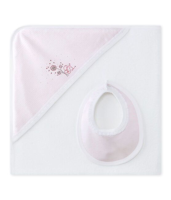 Geschenkkoffer mit Unisex-Baby-Kapuzenbadetuch rosa VIENNE/weiss ECUME