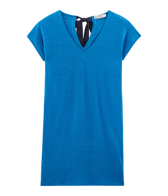 Kurzärmeliges leinenkleid damen blau RIYADH
