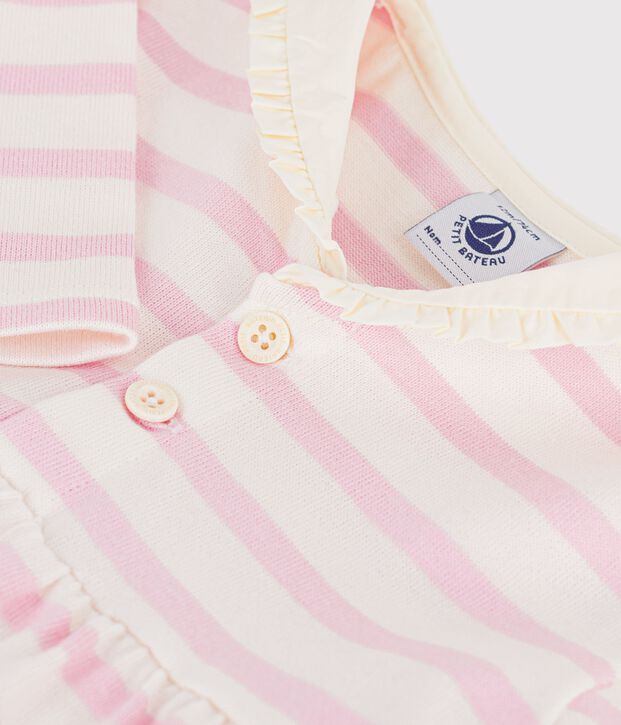 Lang&auml;rmeliges Baby-Kleid aus Baumwolle mit Matrosenstreifen und Matrosenkragen rosa/rosa