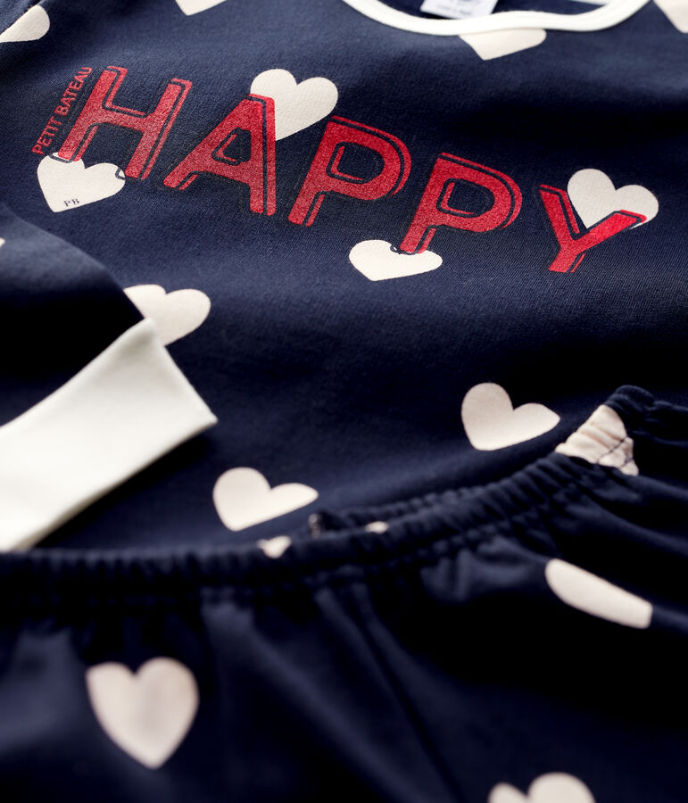 Kinderpyjama aus Molton mit Herzmotiv blau/weiss