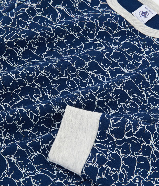 Molton-Pyjama f&uuml;r kleine Jungen blau/weiss