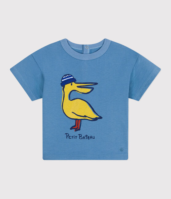 Kurzärmeliges Baby-T-Shirt aus einfarbiger Baumwolle blau ALASKA