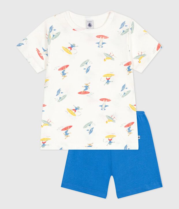 Kinder-Kurzpyjama aus Baumwolle mit Surfmotiv weiss/vielfarbig