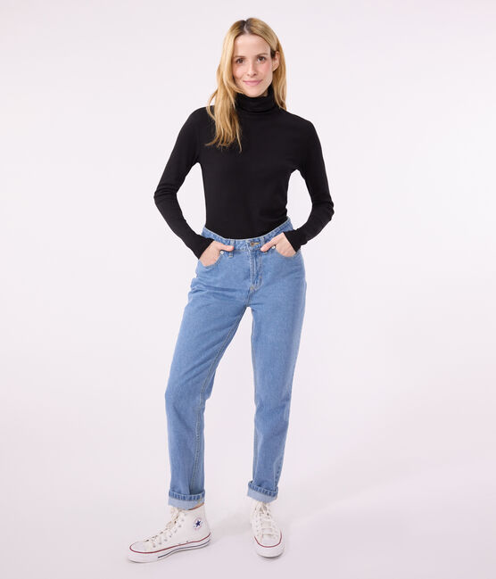 Damen-Rollkragenshirt "L'Iconique" aus Baumwolle schwarz BLACK