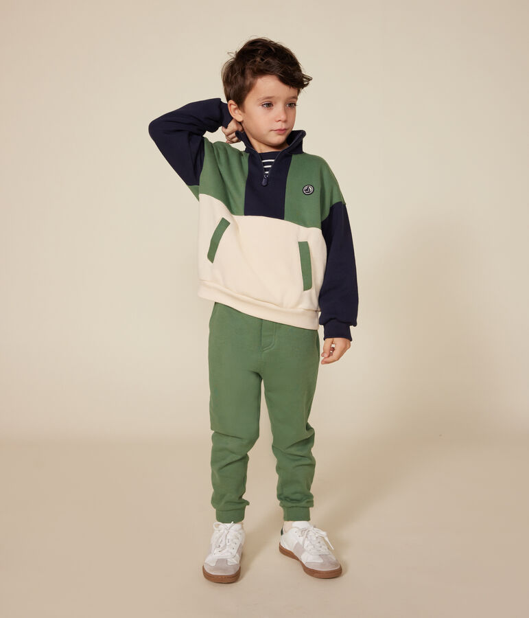 Kinder-Sweatshirt mit Rei&szlig;verschluss-Stehkragen aus Molton f&uuml;r Jungen naturfarben/vielfarbig