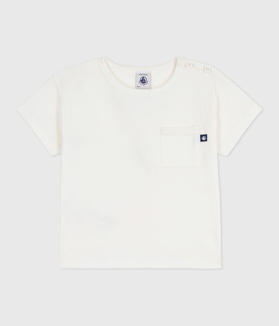 Kurzärmeliges Baby-T-Shirt aus einfarbiger Baumwolle weiss MARSHMALLOW