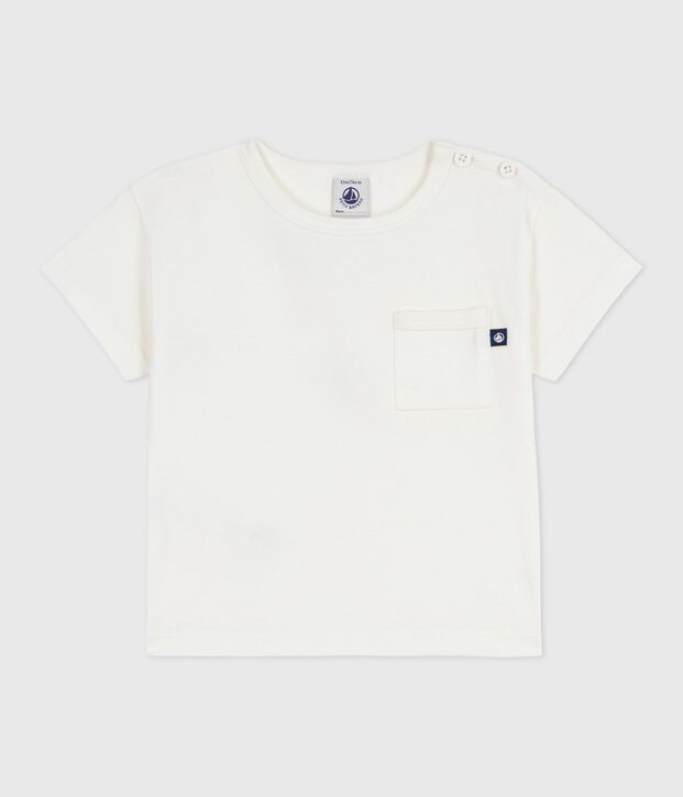 Kurz&auml;rmeliges Baby-T-Shirt aus einfarbiger Baumwolle weiss