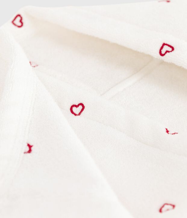 Baby-Badehandtuch aus Frottee mit bestickten Herzen weiss/rosa
