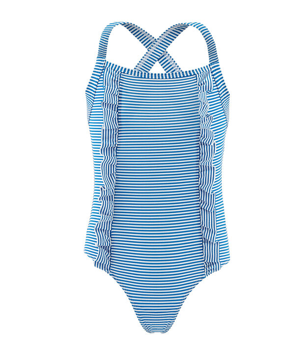 1-teiliger Kinder-Badeanzug M&auml;dchen blau/weiss