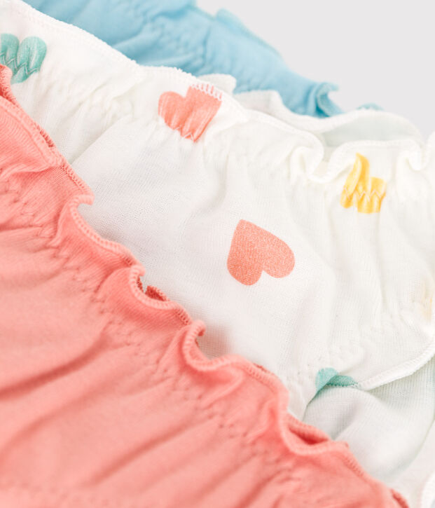 3er-Set Kinder-Slips aus Baumwolle mit R&uuml;schen und Herz-Motiv vielfarbig