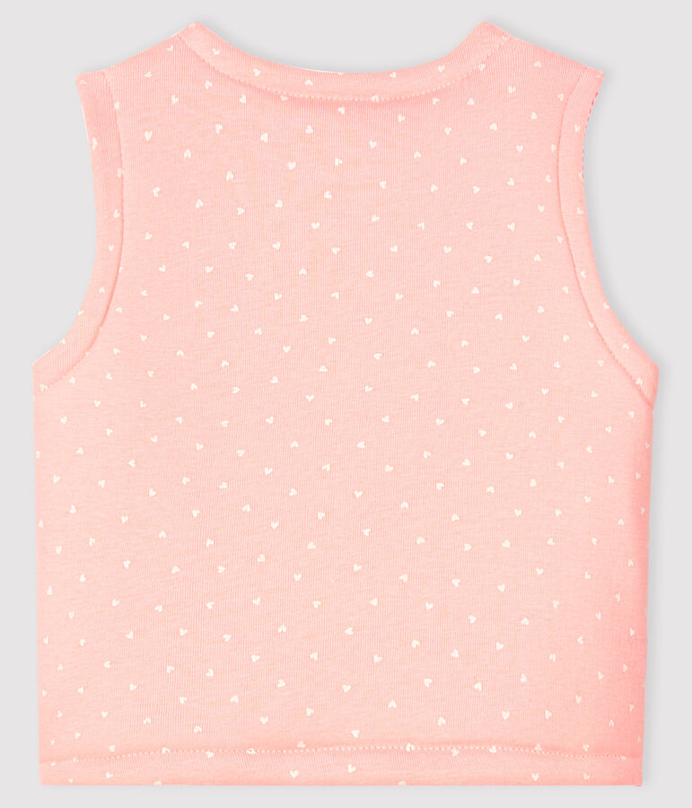 &Auml;rmellose, wendbare Baby-Jacke aus wattiertem Rippstrick f&uuml;r M&auml;dchen rosa/weiss