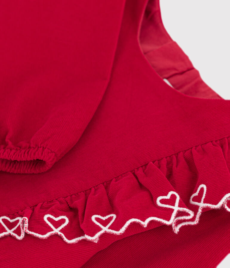 Lang&auml;rmeliges Kinder-Kleid aus einfarbigem Fein-Cord. rot