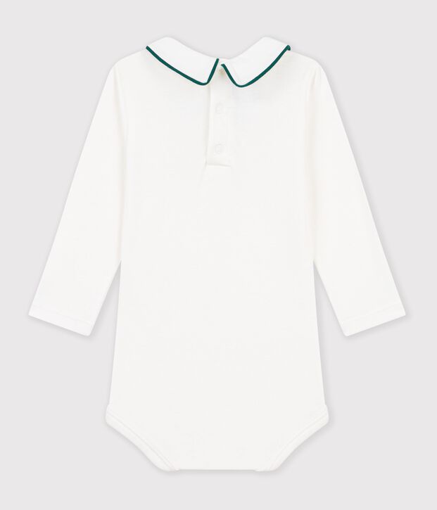 Baby-Body aus einfarbiger Baumwolle mit besticktem Kragen weiss