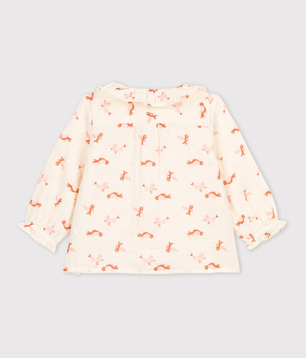 Lang&auml;rmelige Babybluse aus Musselin-Stoff mit Vogelmotiv naturfarben/vielfarbig