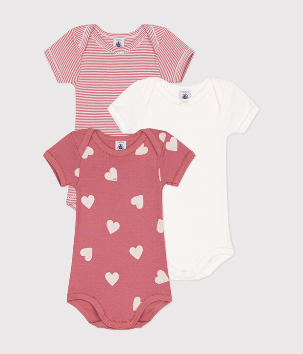 3er-Set kurz&auml;rmelige Bodys aus Baumwolle mit Herzmotiv f&uuml;r Babys vielfarbig