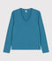 Damen-T-Shirt LE DROIT aus Baumwolle mit V-Ausschnitt blau POLOCHON