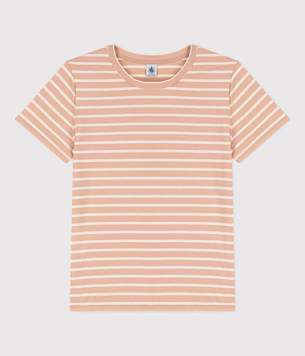 Damen-T-Shirt LE DROIT aus Baumwolle mit Rundhalsausschnitt beige/naturfarben
