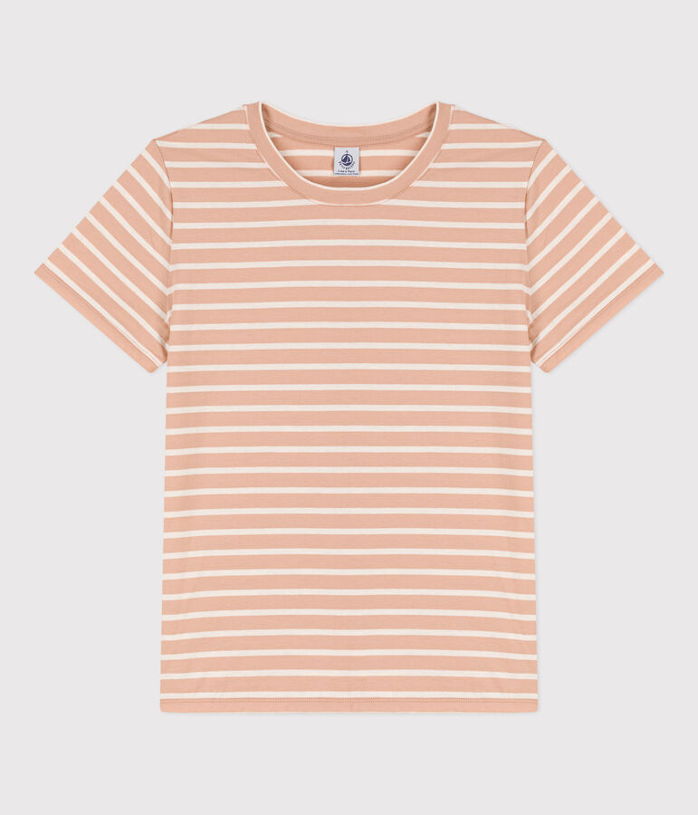 Damen-T-Shirt LE DROIT aus Baumwolle mit Rundhalsausschnitt beige/naturfarben