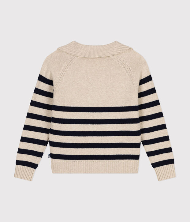 Damen-Pullover aus Wolle und Baumwolle naturfarben/blau