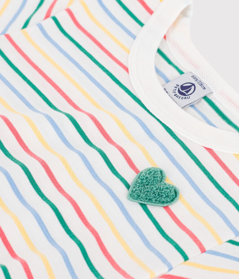 Kurz&auml;rmeliges Kinder-Kleid aus Baumwolle mit Streifen weiss/vielfarbig