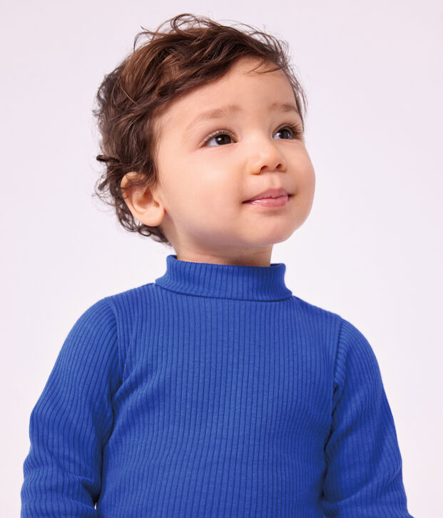 Baby-Body mit Rollkragen aus einfarbiger Baumwolle blau